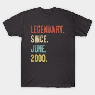 Retro Vintage 20th Birthday Legendary Since June 2000 T-Shirt